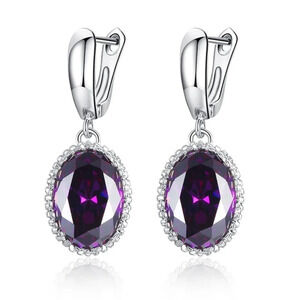 ✨925 Silver Plated Dainty Purple CZ Drop Earrings For Women, MLNN1169